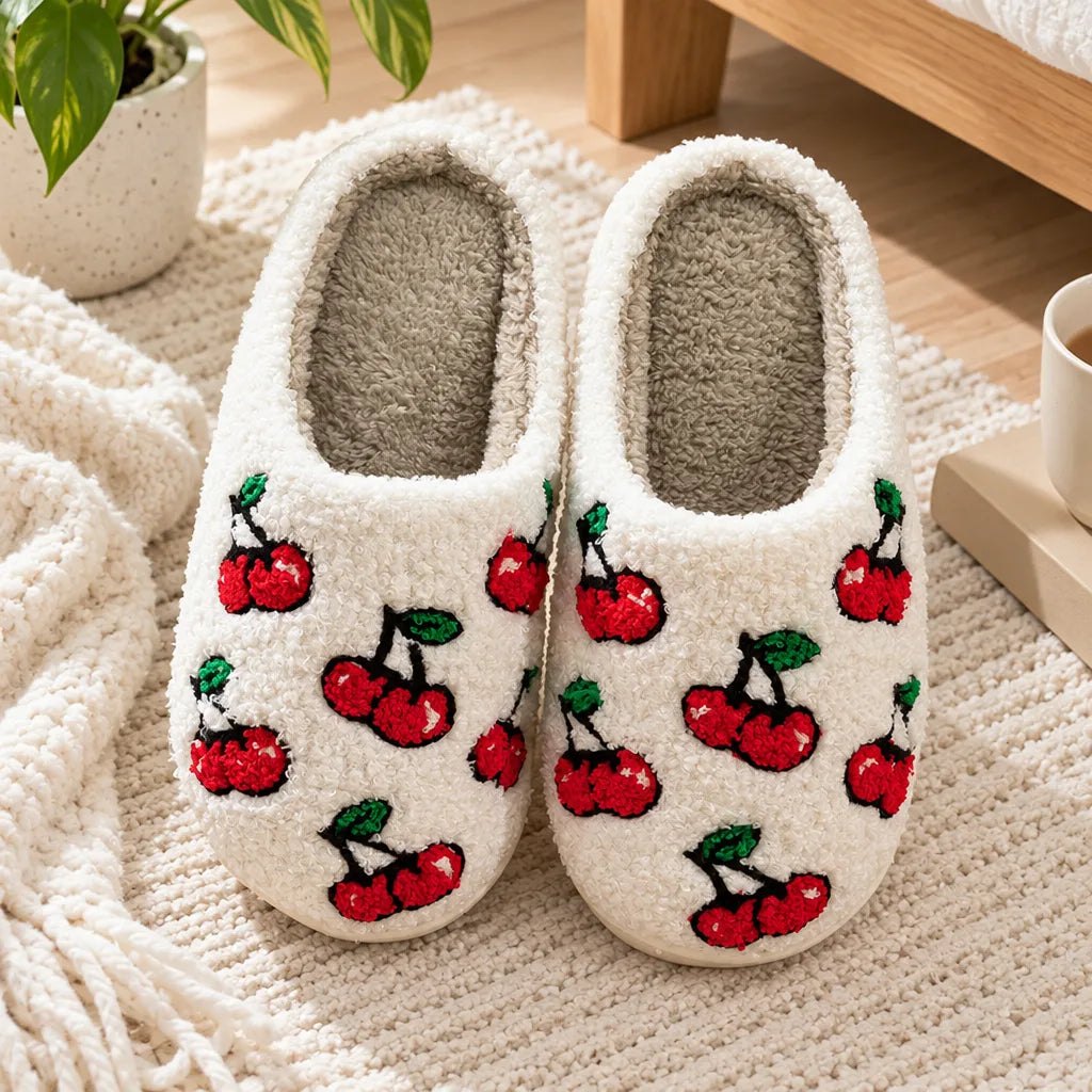 Pantoufles cerise femme