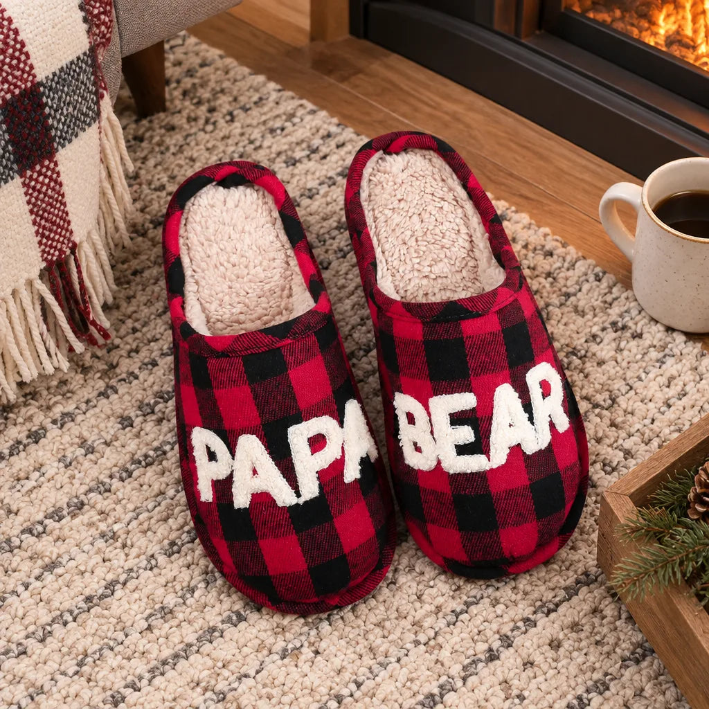 Pantoufles homme carreaux ours