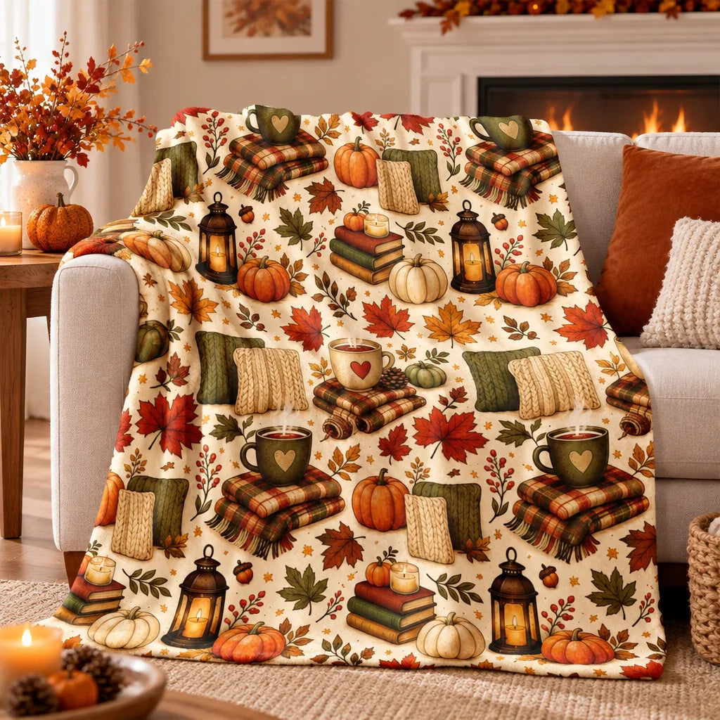 Couverture décorative automnale citrouilles